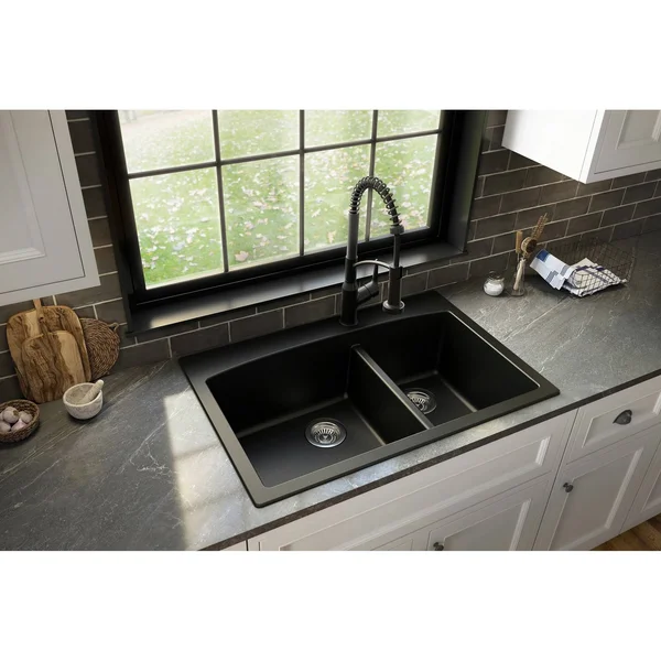 Karran Drop-in Quartz Double Bowl Kitchen Sink - Brown