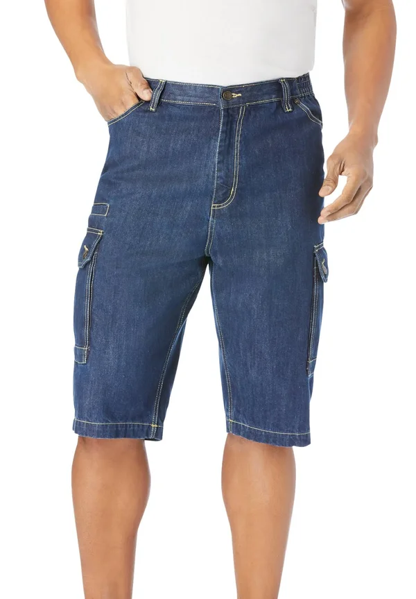 Men's Big & Tall Liberty Blues Denim Cargo Shorts by Liberty Blues in Stonewash (Size 38)