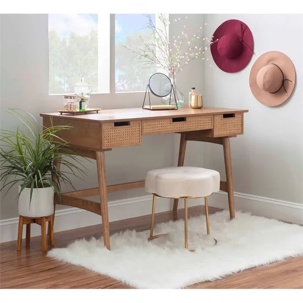 Linon Luca Rattan Wood Desk in Natural - CYMX2133