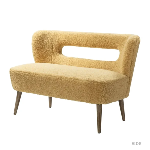 Kanesh Lambskin Sherpa Upholstery Loveseat with Wooden Base - Pink