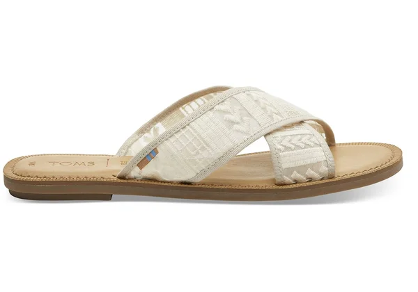 Toms Women's Viv Sandals Natural Arrow Embroidered Mesh 7