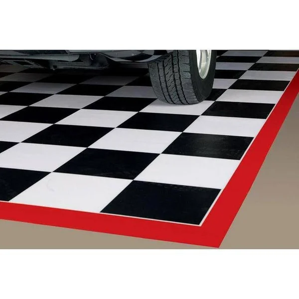 G-Floor 5' x 10' Imaged Parking Mat (Checkerboard with Red Border)