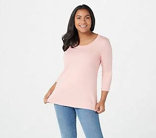 Isaac Mizrahi Live! Essentials Pima Cotton 3/4Sleeve Top, Size Medium, Rose Blush