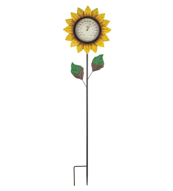 Regal Art & Gift 12327 Flower Thermometer Yellow Garden Stake