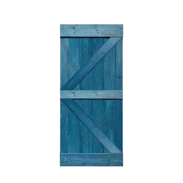 CALHOME K Series 36 in. x 84 in. Pre Assembled Ocean Blue Stained Solid Pine Wood Interior Sliding Barn Door Slab, DOOR-ASM-K36