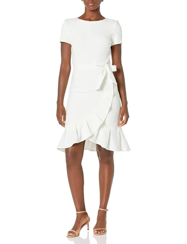Calvin Klein Women's Ruffle Hem Belted Dress - Cream, 8