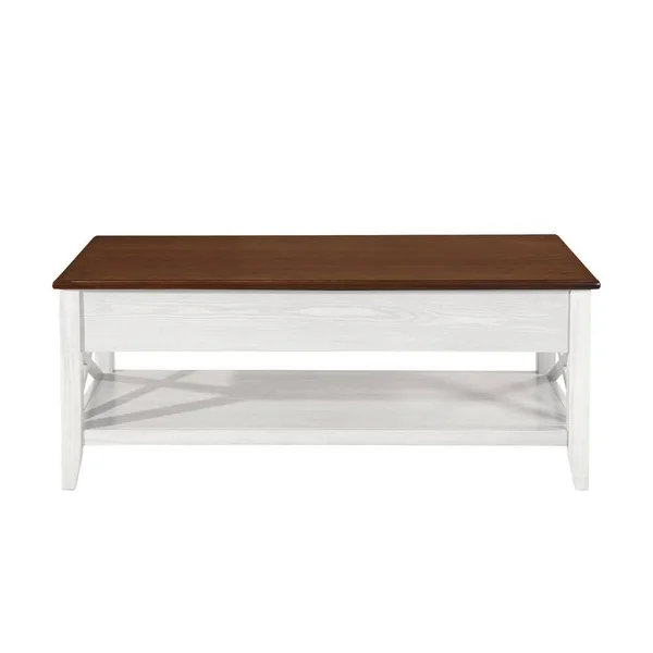48x22 Brown and White Contemporary Rectangular Coffee Table with Adjustable Top