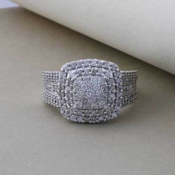 De Couer 10k Gold 1ct TDW Diamond Cocktail Cluster Ring (White Gold, Size-Size: 9), Women's