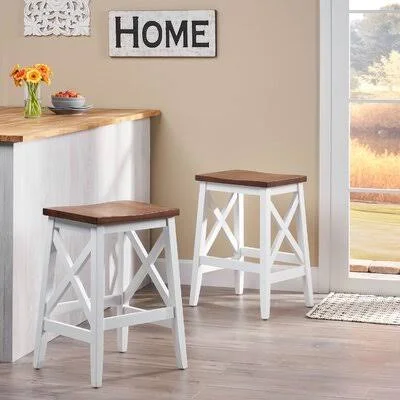 Franzen Solid Wood 26x22 Bar Stool Gracie Oaks Frame Color: White, Seat Color: Walnut