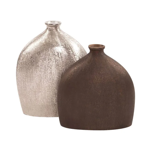 Howard Elliott Textured Flask Vase in Dark Copper 35117