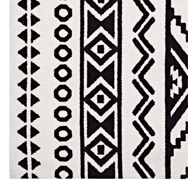 Modway Haku Geometric Moroccan Tribal 5x8 Area Rug - Black and White