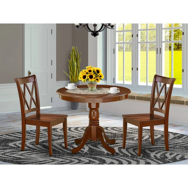 East West Furniture ANCL3-MAH-W 3PC Round 36 inch Table and 2 Double x Back Chairs