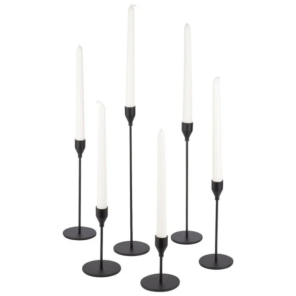 Koyal Wholesale Black Candlestick Taper Candle Holders, Tall Table Wedding Centerpiece, Modern Minimalist Decor, Set of 6