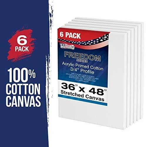 U.S. Art Supply 36 x 48 inch Stretched Canvas 12-Ounce Primed 3-Pack - Professional White Blank 3/4x22 Profile Heavy-Weight Gess
