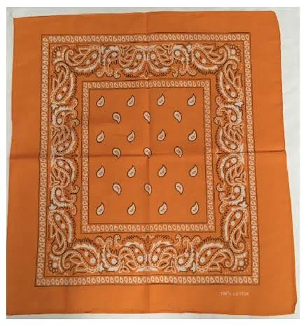 democratbase.com Assorted Bandana Paisley Head Wrap in Various Colors 100% Cotton 22x22x22x22 144 Mandarin Orange