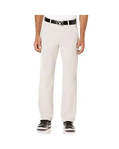 Callaway Men's Big & Tall Stretch Lightweight Classic Pants w/ Active Waistband - Size 42 x 38, Silver Lining Beige, Polyeste