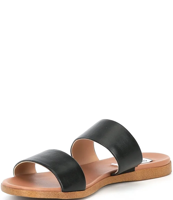 Steve Madden Dual Flat Sandal Women's Sandals Black Leather : 7.5 M