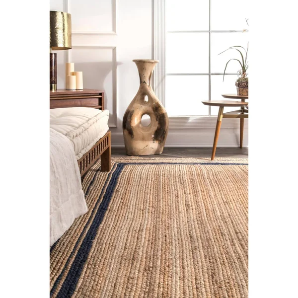 nuLOOM Rikki Braided Border Jute Navy 10 ft. x 14 ft. Area Rug, Blue