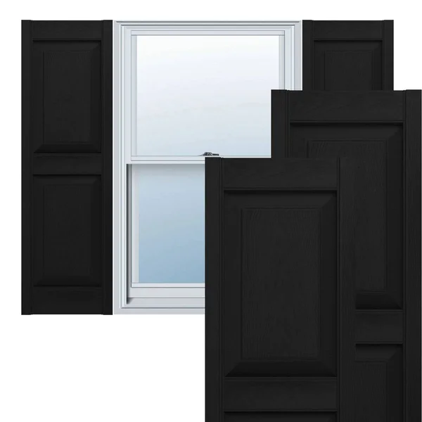 Builders Edge 12 in. x 39 in. Raised Panel Vinyl Exterior Shutters Pair in Black