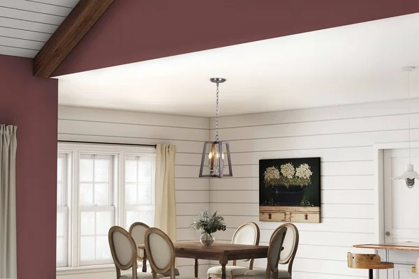Progress Lighting Forrester Teak Wood and Satin Nickel Farmhouse Lantern Pendant Light - P500254-147