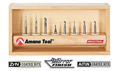 Amana AMS-135 8-Pc Specialty Aluminum, Plastics \& Stainless Steel Cutting CNC Router Bit Collection, 1/4 inch Shank