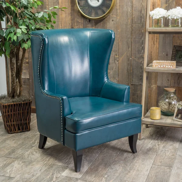 Jameson Tall Wingback Black Leather Club Chair