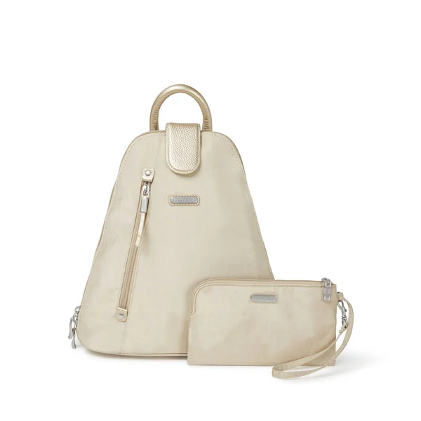 Baggallini Metro Backpack with RFID Phone Wristlet (Champagne Shimmer)