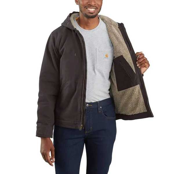 Carhartt Men's Washed Duck Sherpa-Lined Jacket - 104392, Gravel