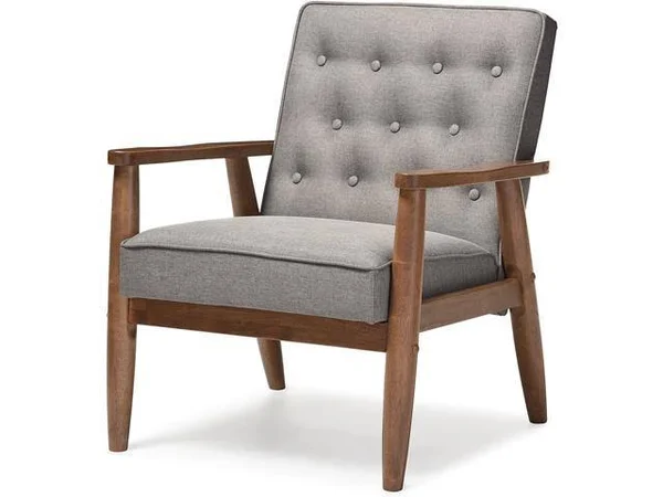 Baxton Studio Sorrento Mid-Century Retro Modern Fabric Upholstered Wooden Lounge Chair - Grey (Set of 2)