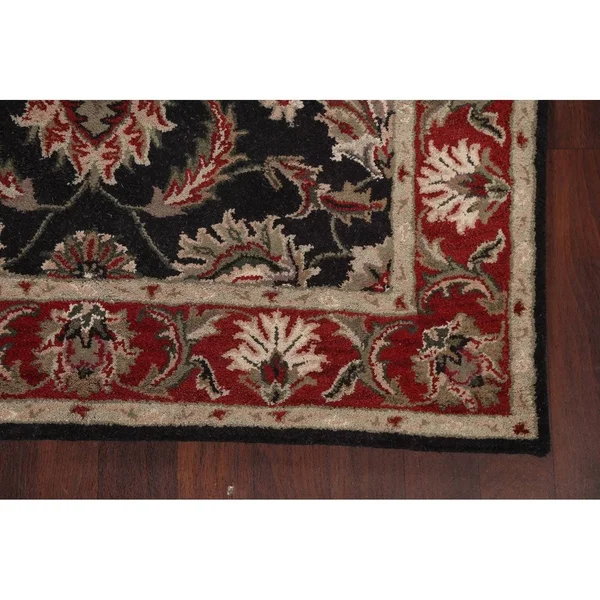 Black Traditional Floral Oriental Area Rug Hand-Tufted Wool Carpet 5x8, Size: 5' x 8'