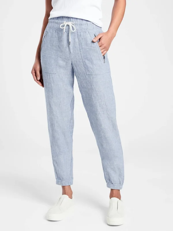 Athleta Women's Cabo Linen Jogger Chambray Blue Size 6