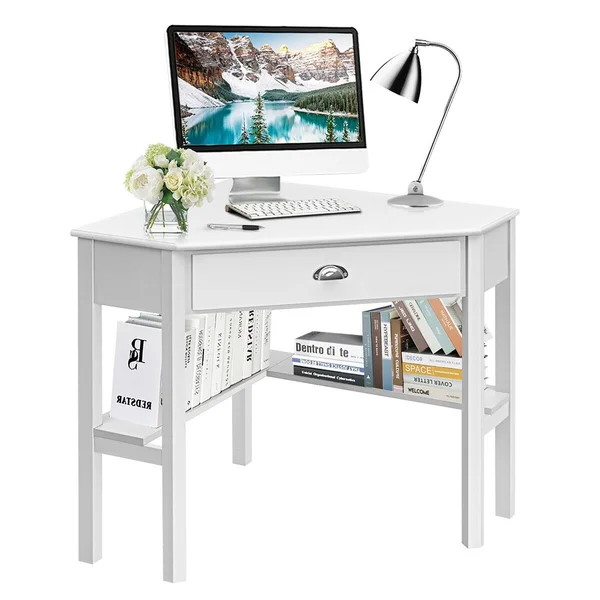Costway Corner Computer Desk Laptop Writing Table Wood Workstation Home Office Furniture - White