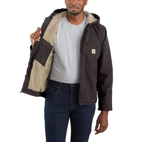 Carhartt Men's Washed Duck Sherpa-Lined Jacket - 104392, Gravel