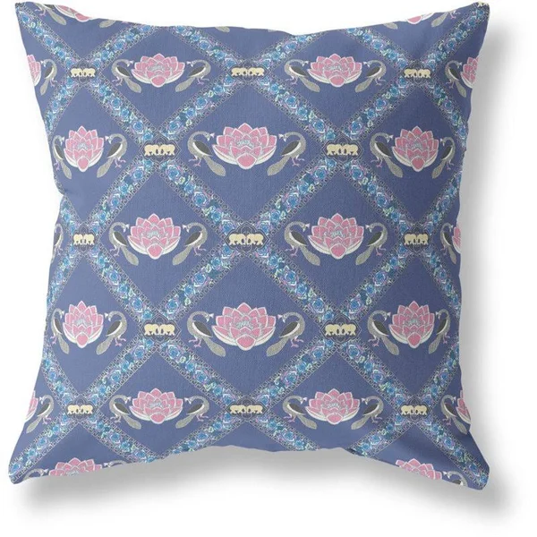 Amrita Sen Designs Lotus Peacock Rose Suede Zippered Pillow with Insert Purple Blue Pink 16x22x16x22