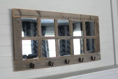 My Barnwood Frames - Windowpane Mirror with Coat Hangers - 10 Panes