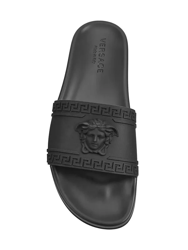 Versace Men's Medusa & Greek Key Shower Slide Sandals, Red, Men's, 10D