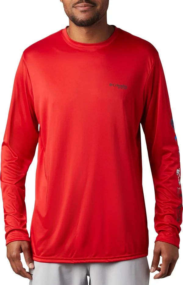Columbia Red Spark/Americana Men's Terminal Tackle PFG Sleeve Long Sleeve Shirt