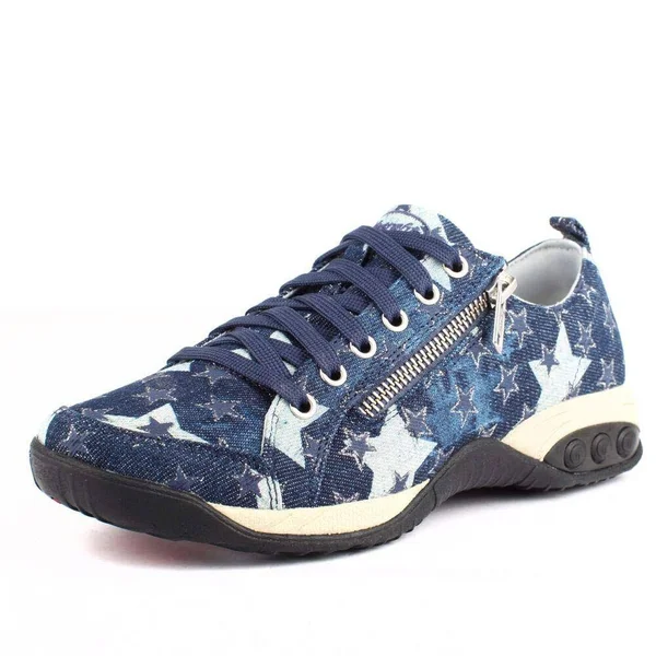 Therafit Womens Sienna Metallic Star Denim Fashion Sneakers