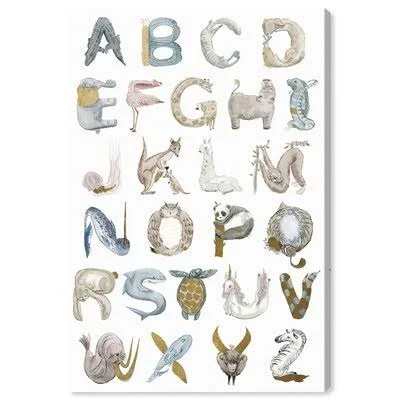 Animals Wild Life Alphabet Gold Baby Animals - Painting Print on Canvas Indigo Safari Format: Wrapped Canvas - Size: 36x22 H x 24