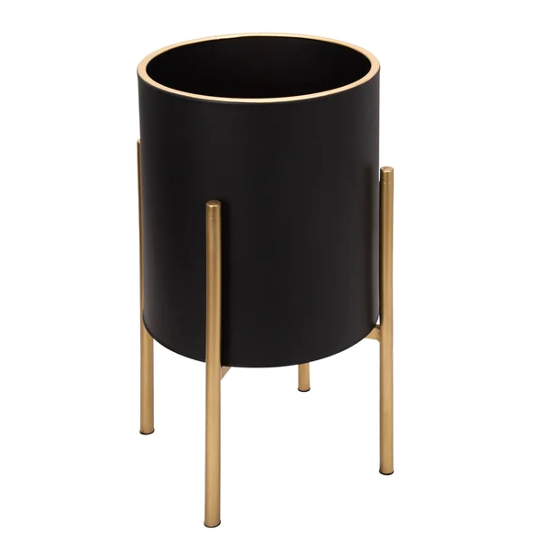 Sagebrook Home Set of 2 Planter on Metal Stand, BLACK/GLD
