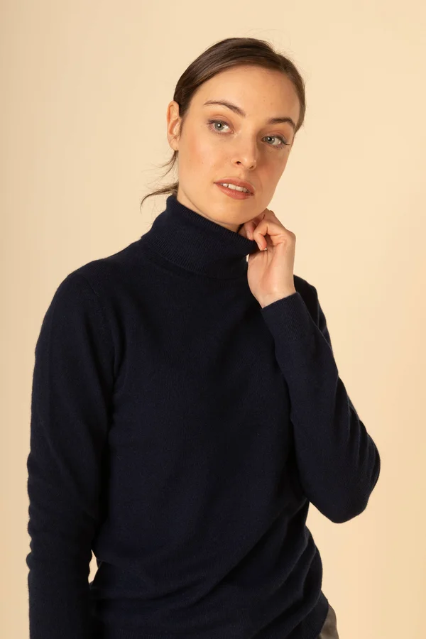 Women's Cashmere Classic Turtleneck Blue - Gobi Cashmere - XL, Navy, WK05-1479