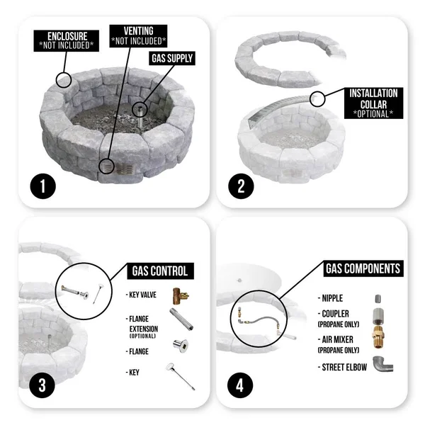 Spotix AFG Round Fire Pit Burner Kit - 24 inch, Match Light, Propane