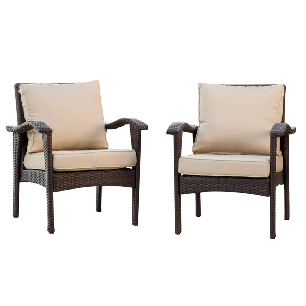 (Set of 2) Bleecker Outdoor Brown Wicker Club Chair with Cushion