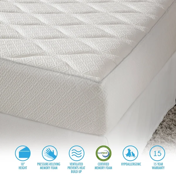 Rio Home Fashions Loftworks Twin Size Plush Top Medium Firm 10 inch Gel Memory Foam Mattress, Quilted Top Twin