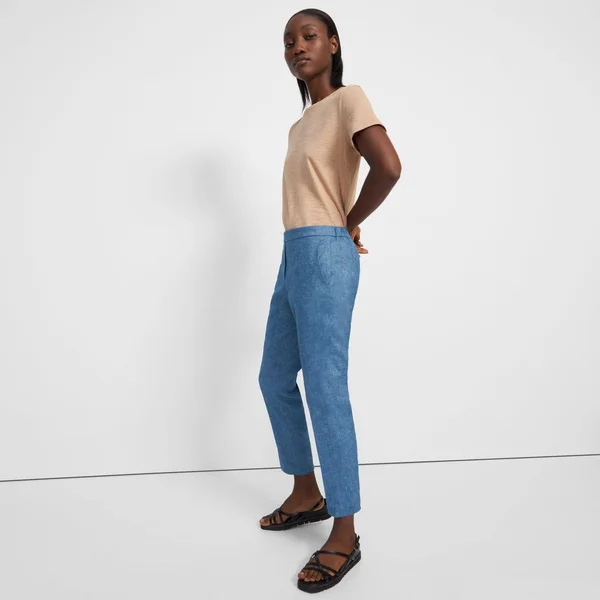 Theory Women's Treeca Stretch-Linen Cropped Pants - Denim - Size 0