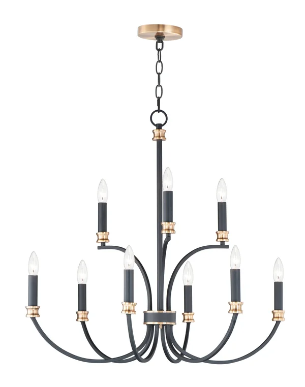 Maxim Charlton 9-Light Chandelier - Black - Antique Brass - 11377BKAB