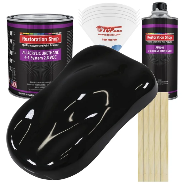 Jet Black (Gloss) Acrylic Urethane Single Stage Car Auto Paint Complete Gallon Kit - Restoration Shop