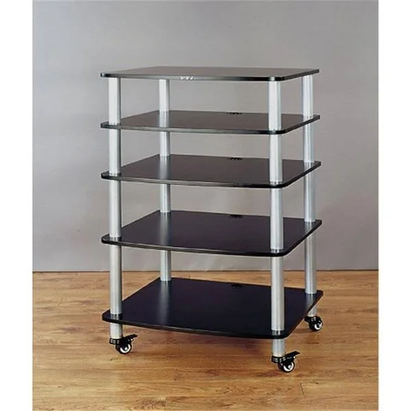 VTI Manufacturing AR405SB 4 Silver Poles 5 Black Shelves with Caster AV Stand