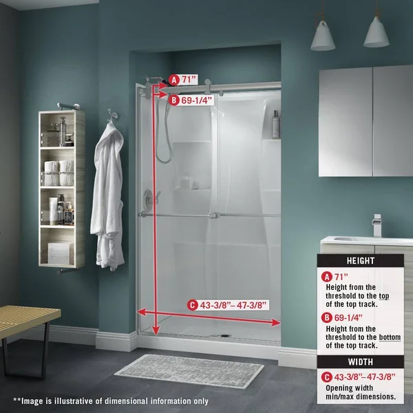 Delta Shower Door 48 x 71 in. Frameless Exposed Rollers Mozaic Glass Nickel 2439267