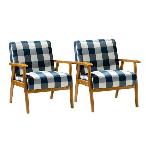Jayden Creation Davina Navy Accent Arm Chair with Tight Back (Set of 2) - Blue